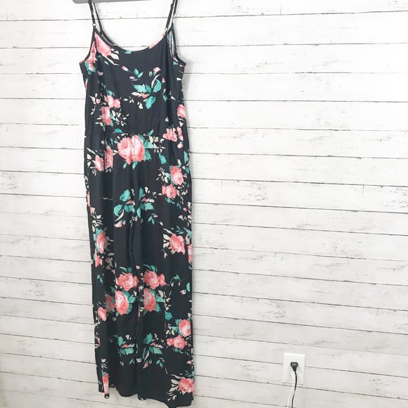 NWOT Black Floral Printed Casual Pocket Jumpsuit - Picture 6 of 7